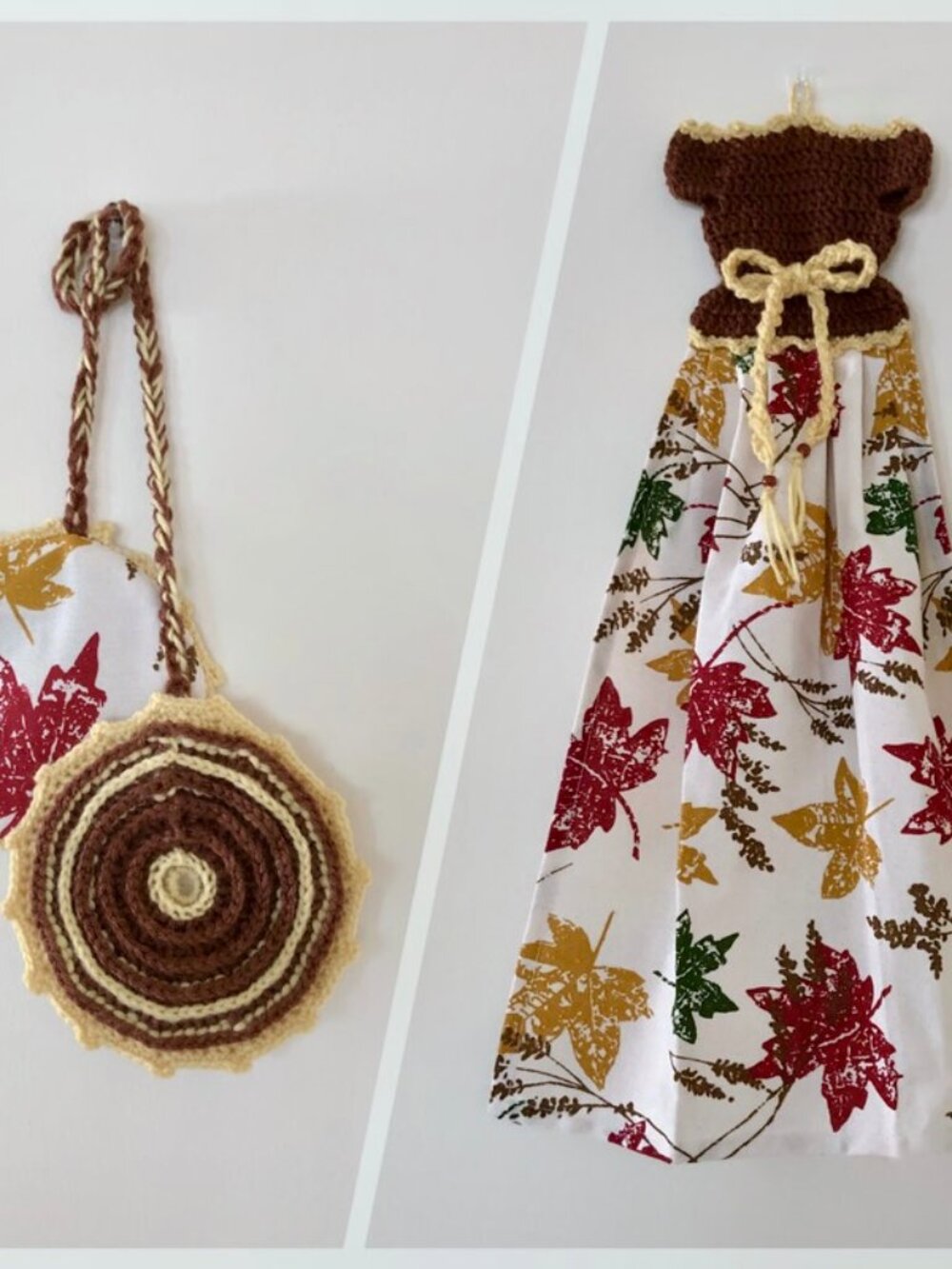 Handmade Fall Season Set Crochet Dish Towel And Pot Holder, Crochet Gift Set